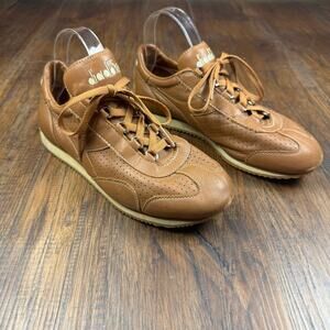 Diadora Leather Sneakers Brown Retro Running Shoes Mens 7.5 Heritage Style